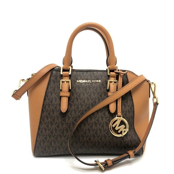 Michael Kors Logo 2WAY Bag Shoulder Bag Handbag Hand Bag PVC Brown/GoldHardware - Picture 1 of 16